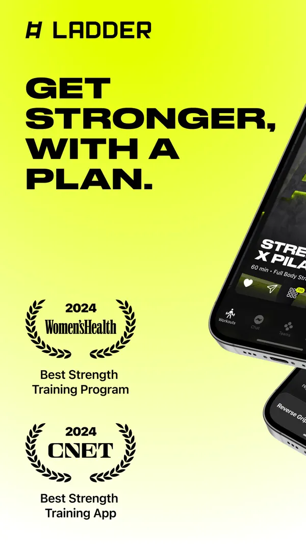 Screenshot of the Ladder app showing a coach-led strength workout plan for the day